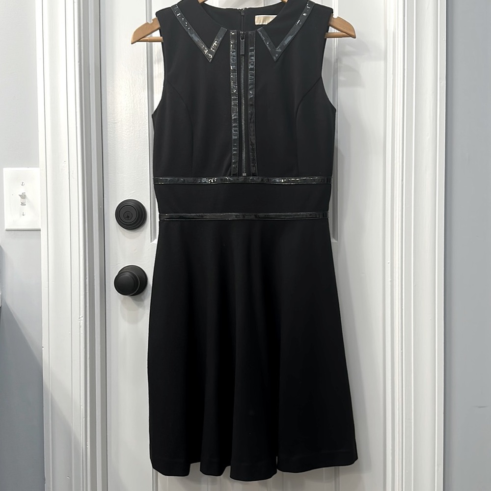 Office Siren!! Michael Kors Fit and Flare Dress with Patent Leather Details